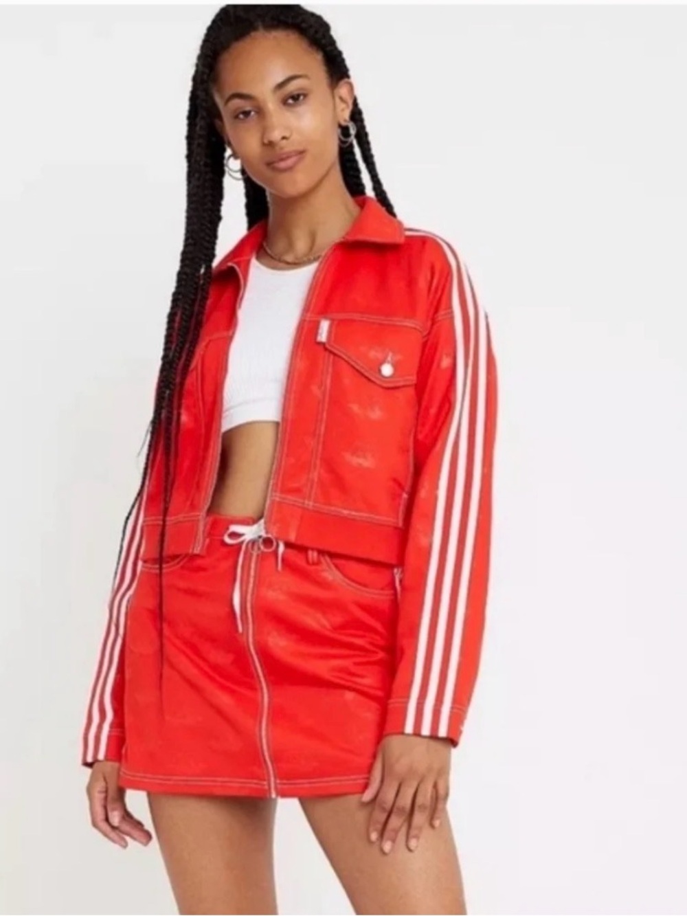 Adidas X Fiorucci Collab Red Cropped Track Jacket with 3 Stripe Sleeves - Picture 10 of 10